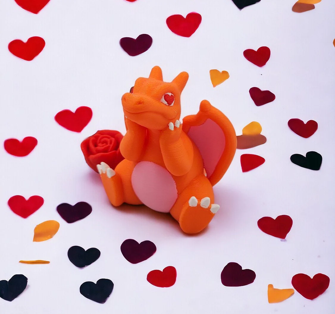 Valentine Charizard With Heart Eyes - Valentine's Day Gift For Her - Pokemon Rose Petal Action Figure - 3D Printed Charmander Chameleon Toy - Image 5