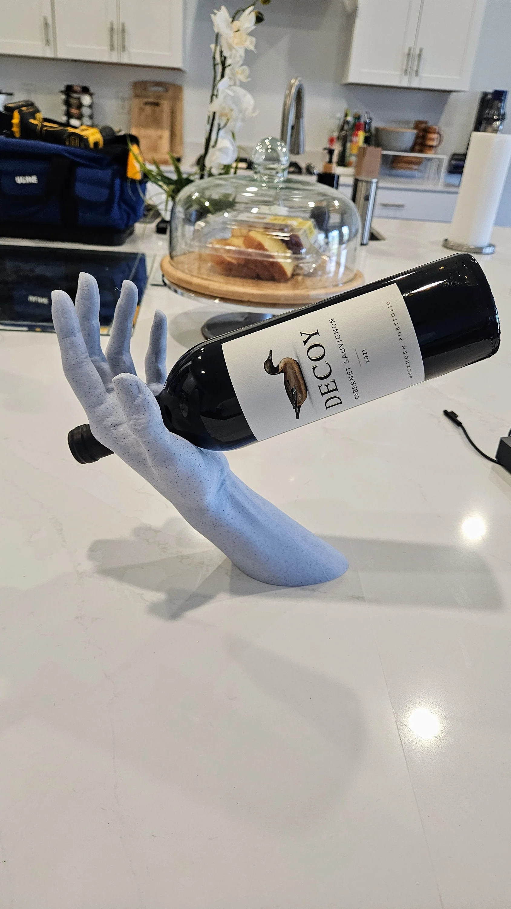 Wine Holder Unique Kitchen Decor - Hand Stand For Wine Bottles Standard Sizing - Image 2