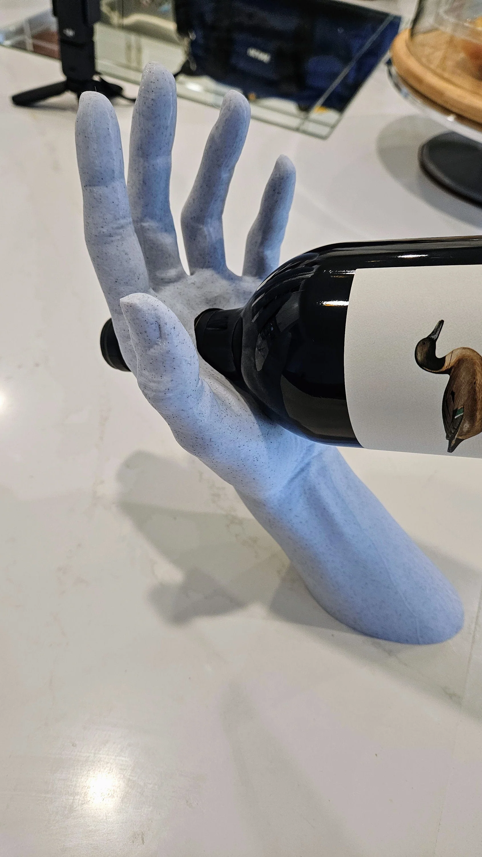 Wine Holder Unique Kitchen Decor - Hand Stand For Wine Bottles Standard Sizing - Image 4